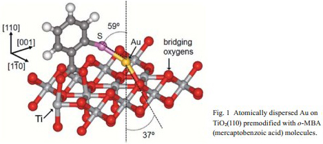 Fig. 1 Atomically dispersed Au on TiO2(110) premodified with o-MBA (mercaptobenzoic acid) molecules.